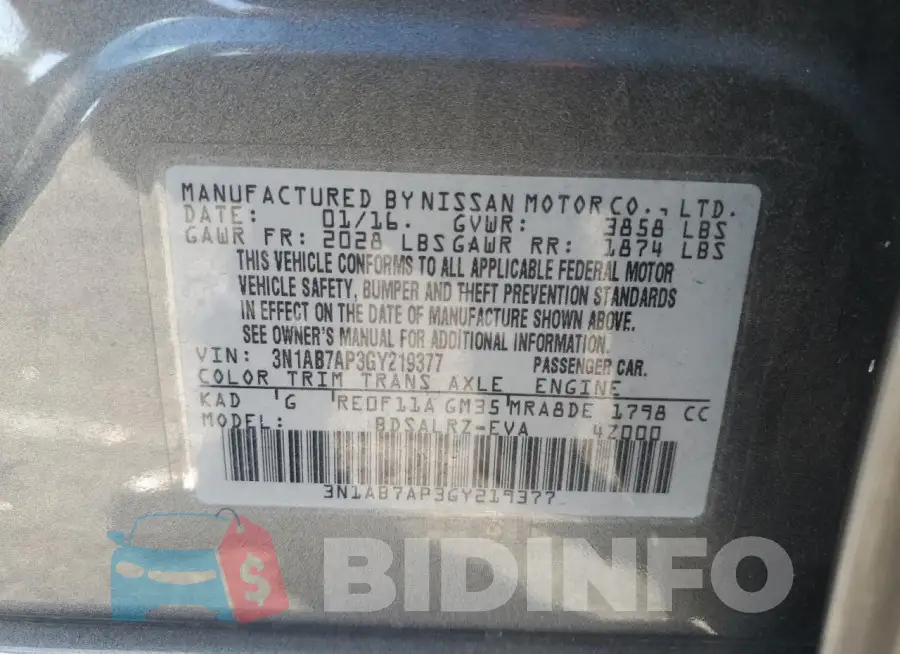 3N1AB7AP3GY219377 Photo# 12