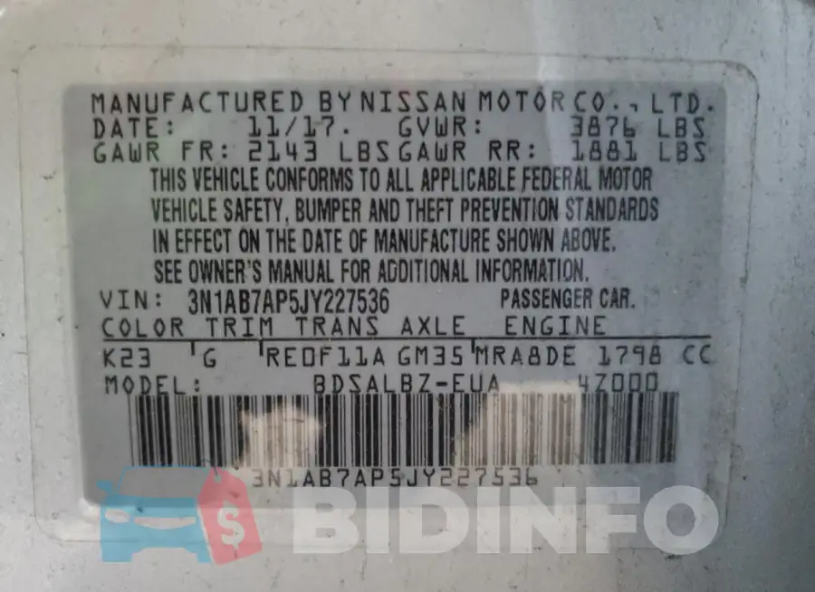 3N1AB7AP5JY227536 Photo# 13