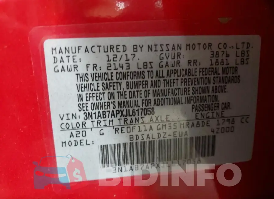 3N1AB7APXJL617058 Photo# 13