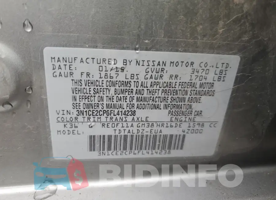 3N1CE2CP6FL414238 Photo# 13