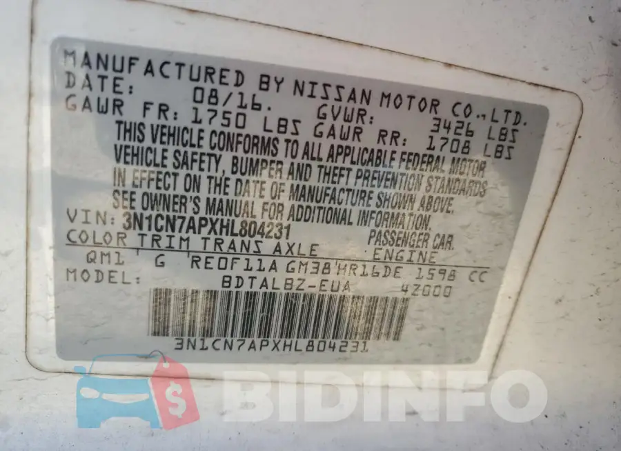 3N1CN7APXHL804231 Photo# 13