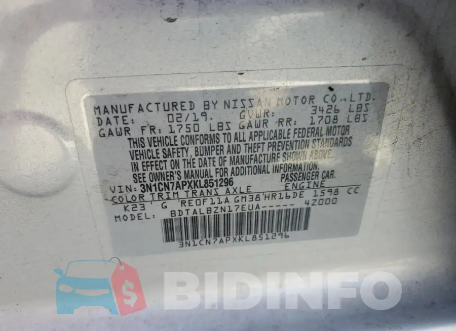 3N1CN7APXKL851296 Photo# 12