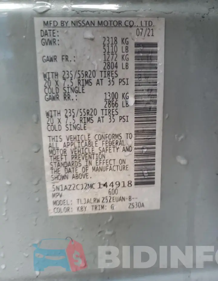 5N1AZ2CJ2MC144918 Photo# 12