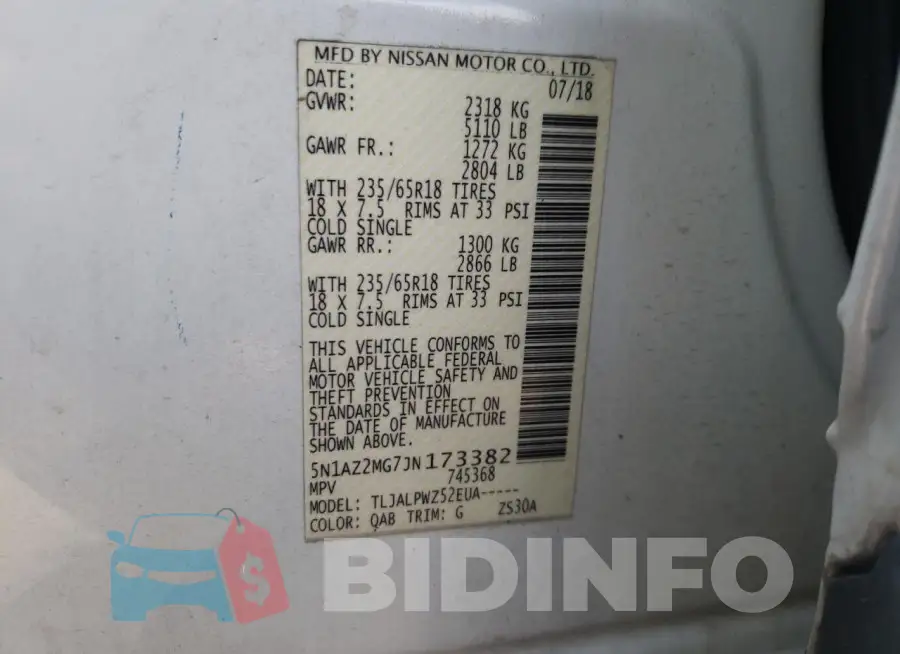 5N1AZ2MG7JN173382 Photo# 13