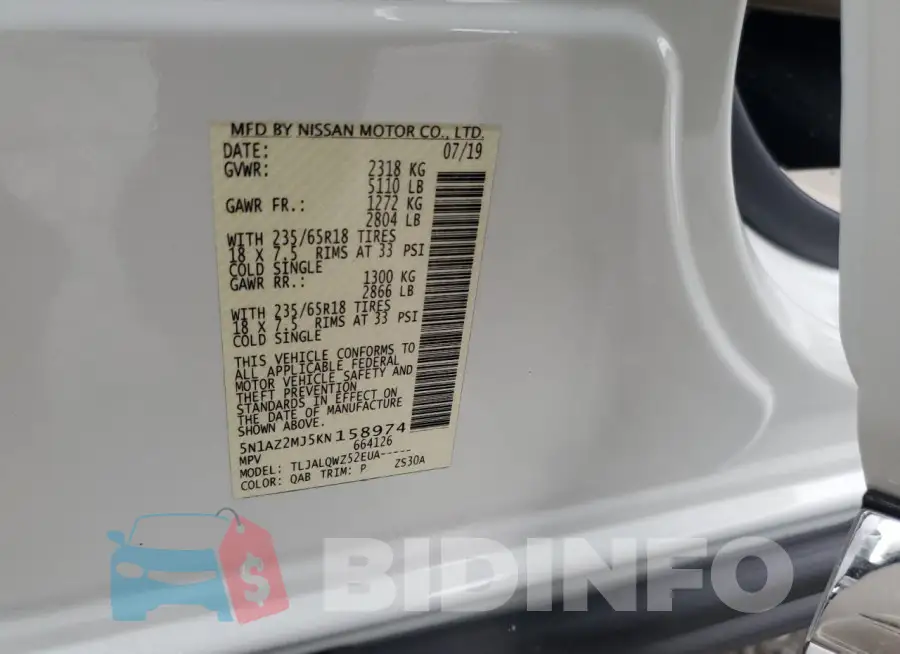 5N1AZ2MJ5KN158974 Photo# 13