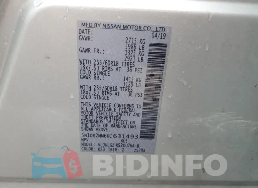 5N1DR2MM6KC631493 Photo# 13