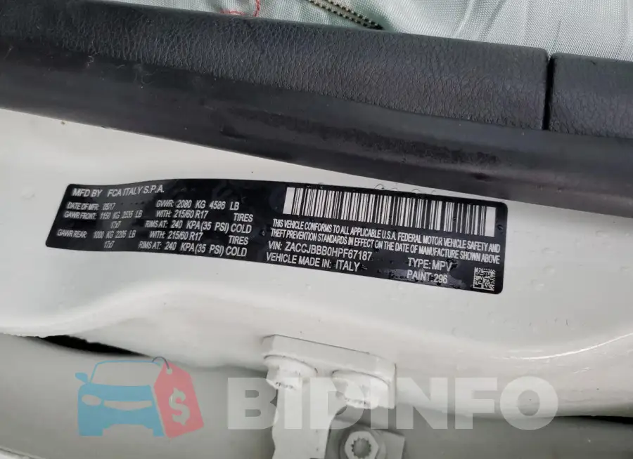 ZACCJBBB0HPF67187 Photo# 12