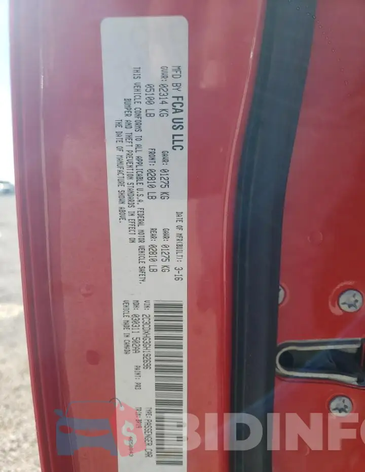 2C3CDXHG3GH192696 Photo# 12
