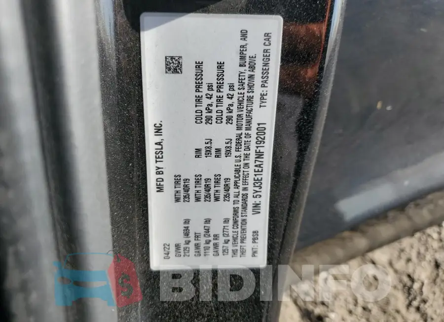 5YJ3E1EA7NF192001 Photo# 12