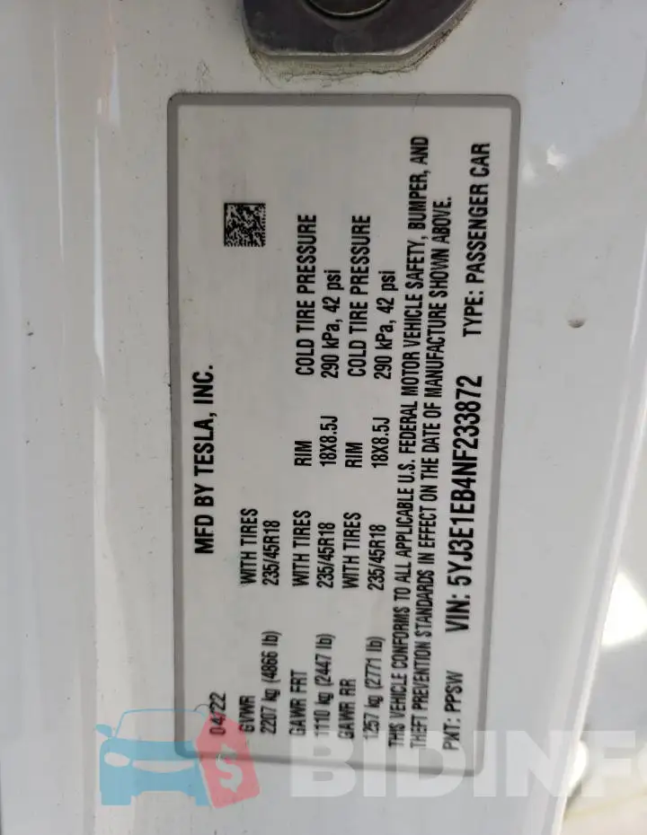 5YJ3E1EB4NF233872 Photo# 12