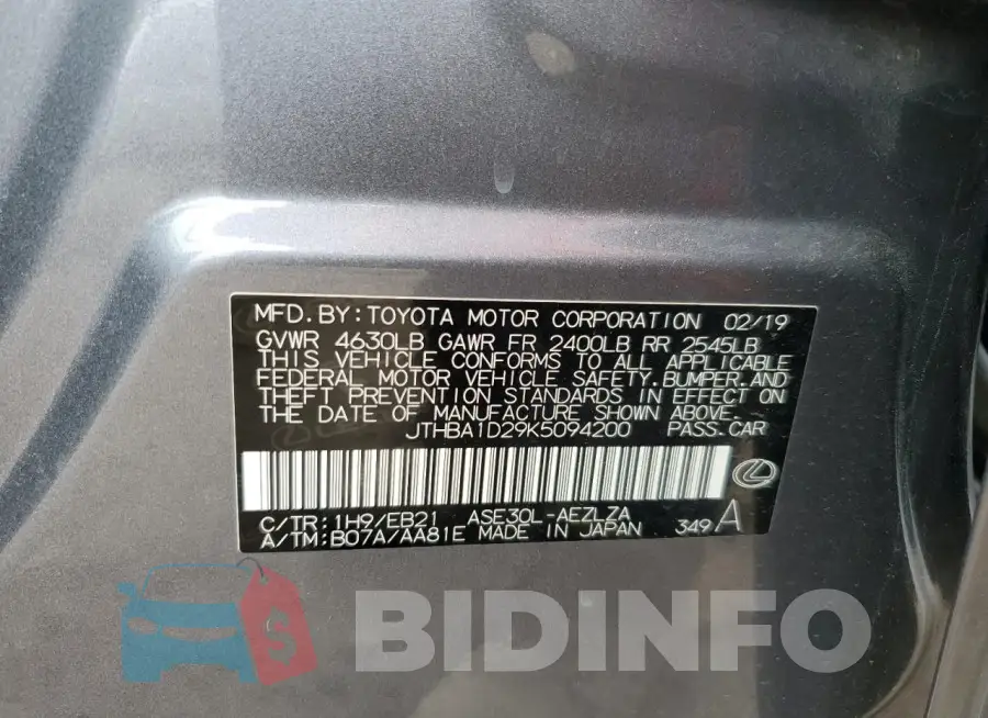 JTHBA1D29K5094200 Photo# 12