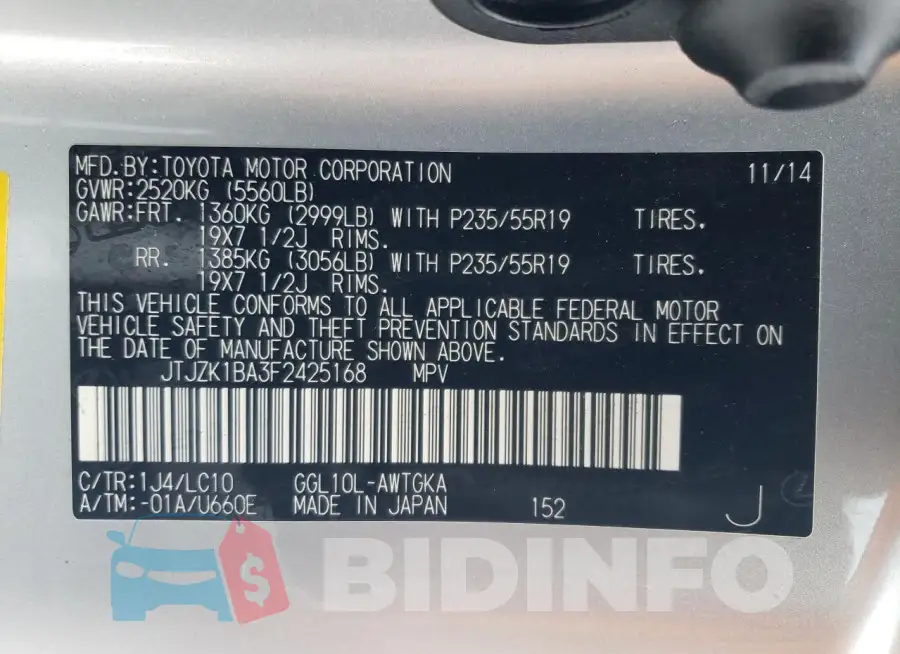 JTJZK1BA3F2425168 Photo# 13