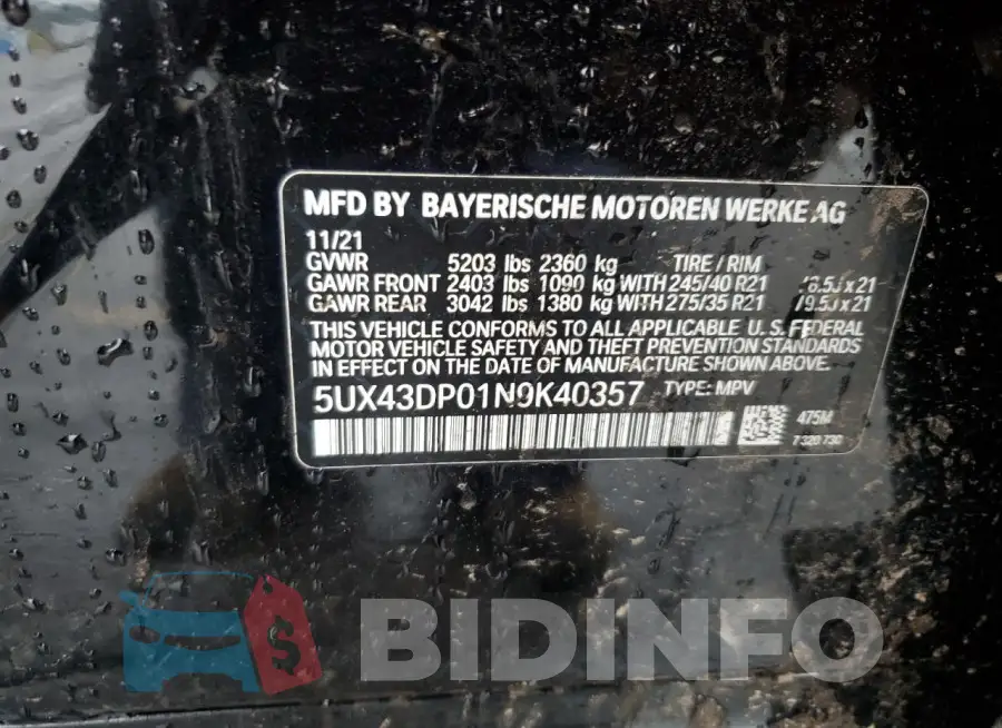 5UX43DP01N9K40357 Photo# 13