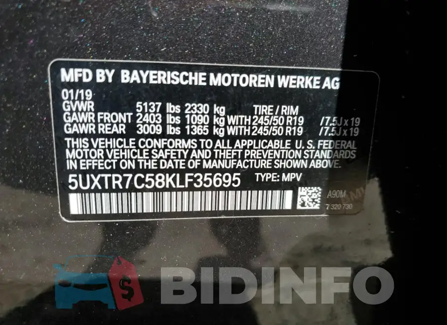 5UXTR7C58KLF35695 Photo# 13