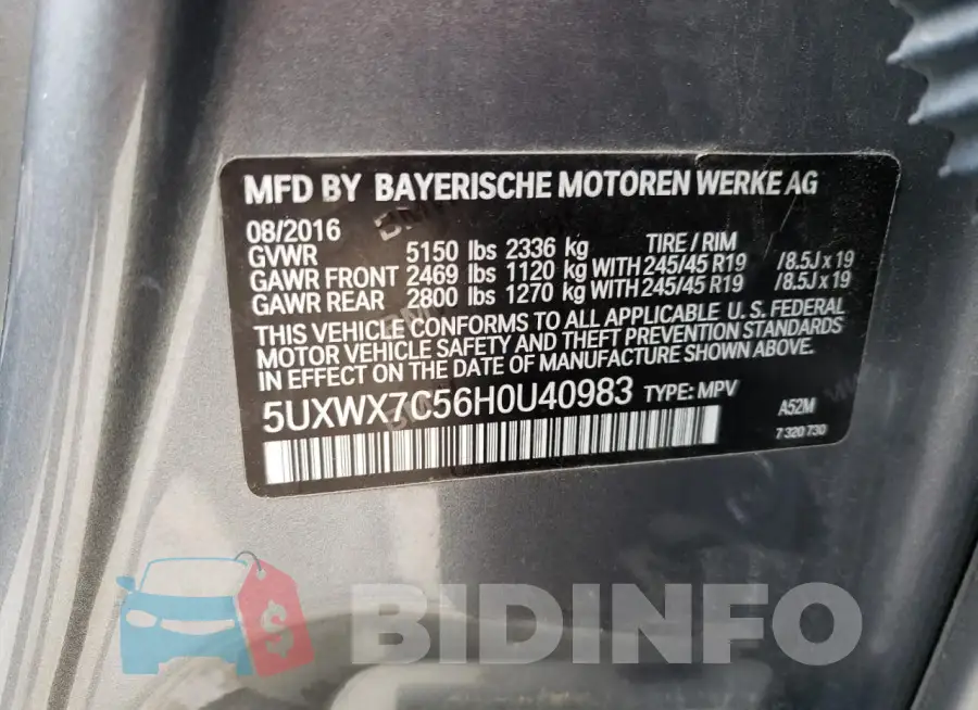 5UXWX7C56H0U40983 Photo# 13