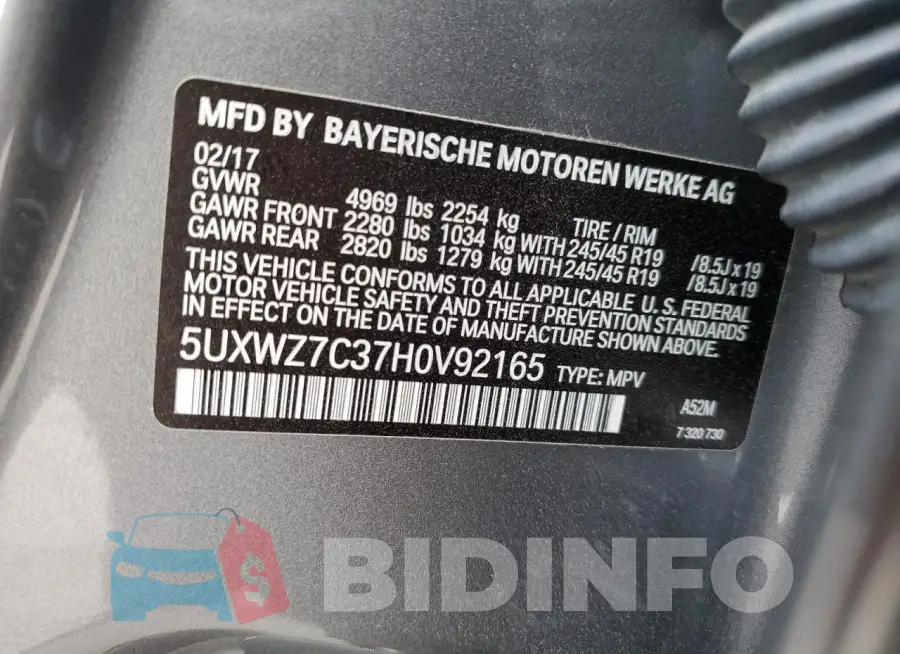 5UXWZ7C37H0V92165 Photo# 12