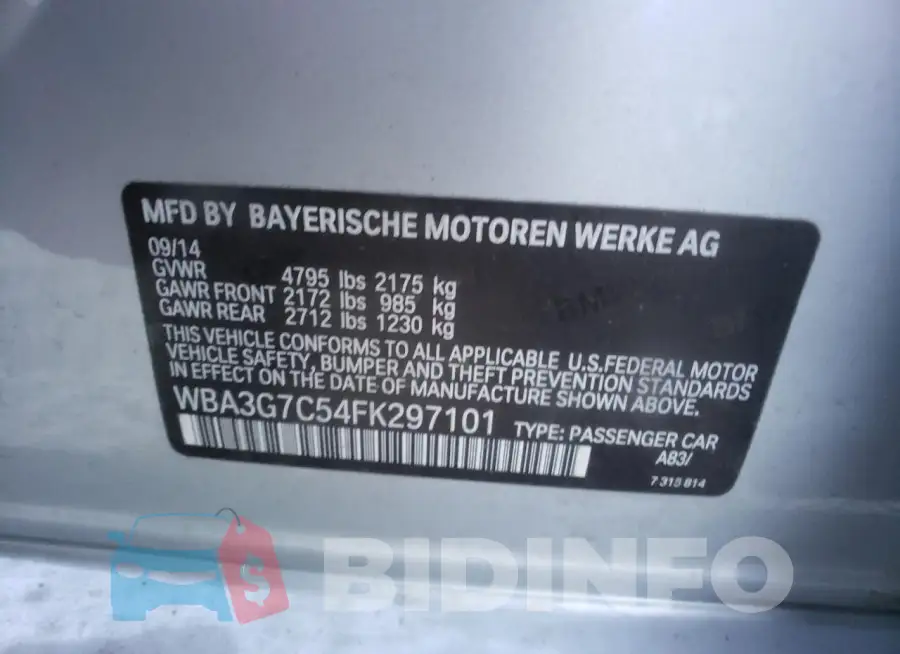 WBA3G7C54FK297101 Photo# 12