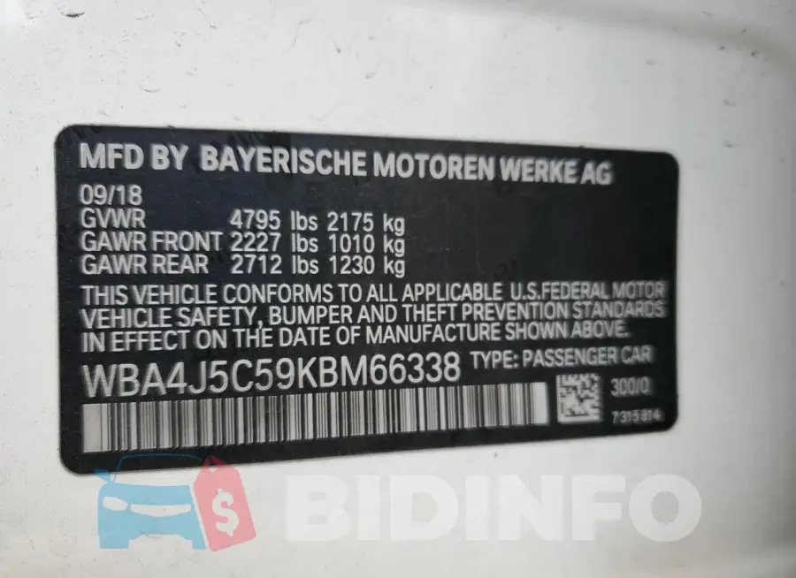 WBA4J5C59KBM66338 Photo# 12
