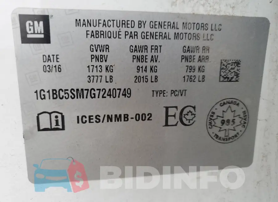 1G1BC5SM7G7240749 Photo# 13
