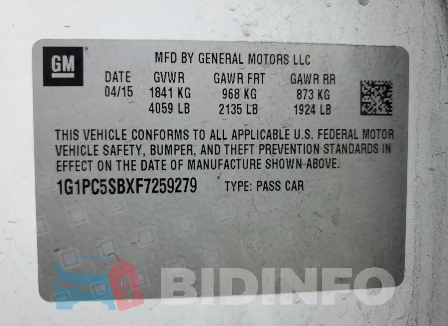 1G1PC5SBXF7259279 Photo# 12