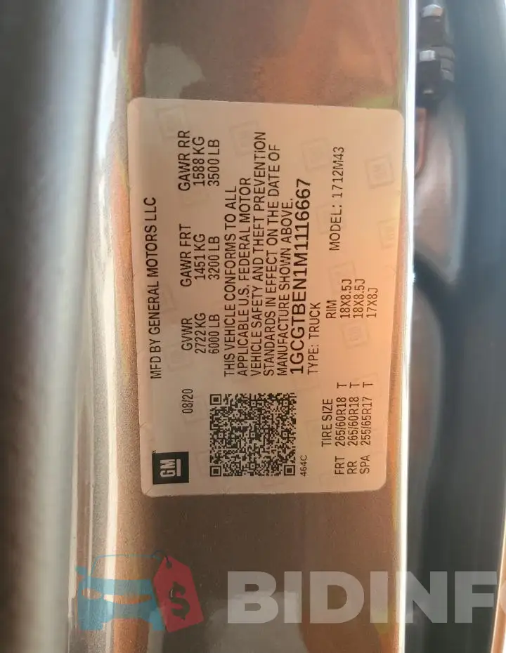 1GCGTBEN1M1116667 Photo# 12