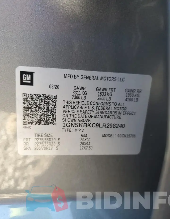 1GNSKBKC9LR298240 Photo# 12