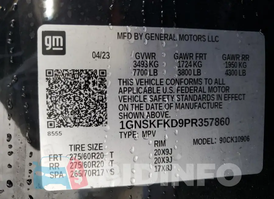 1GNSKFKD9PR357860 Photo# 13