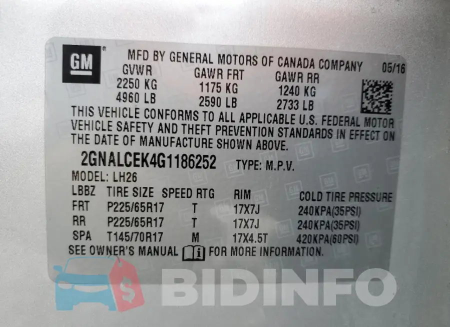2GNALCEK4G1186252 Photo# 13