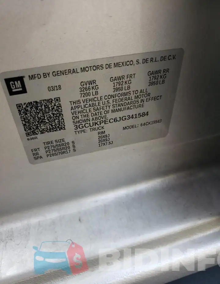 3GCUKPEC6JG341584 Photo# 12