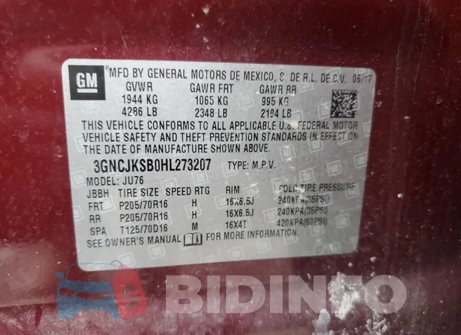 3GNCJKSB0HL273207 Photo# 14