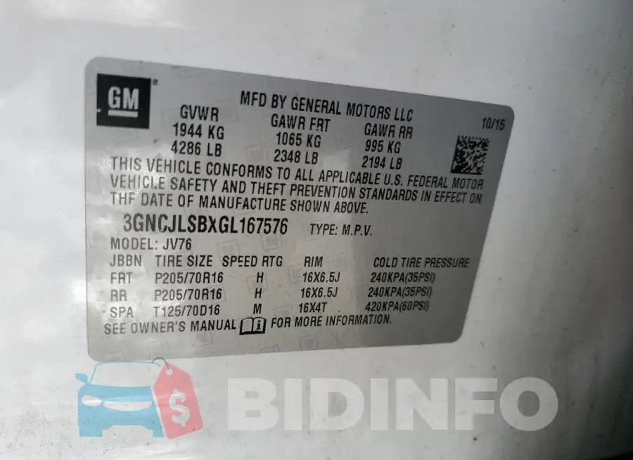 3GNCJLSBXGL167576 Photo# 12