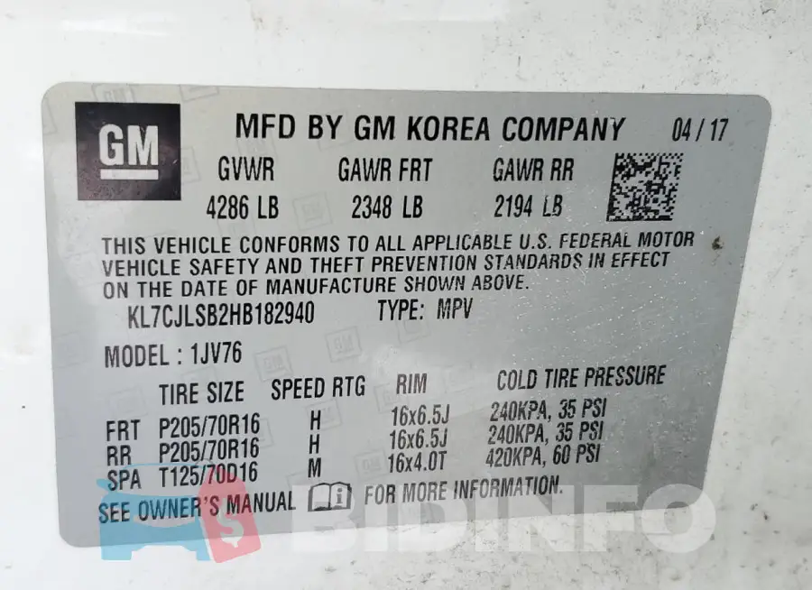 KL7CJLSB2HB182940 Photo# 14