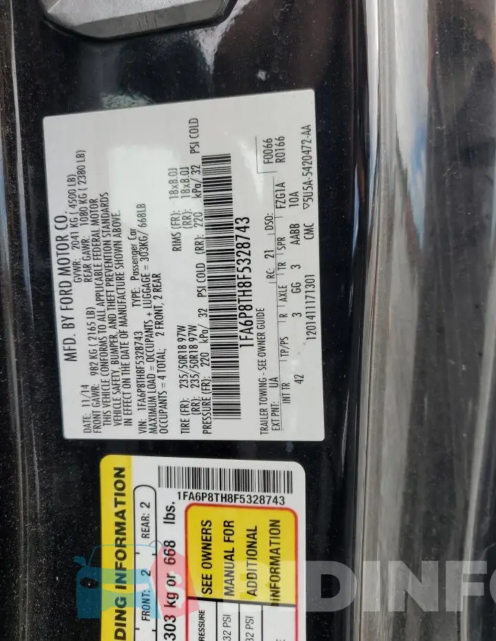 1FA6P8TH8F5328743 Photo# 12