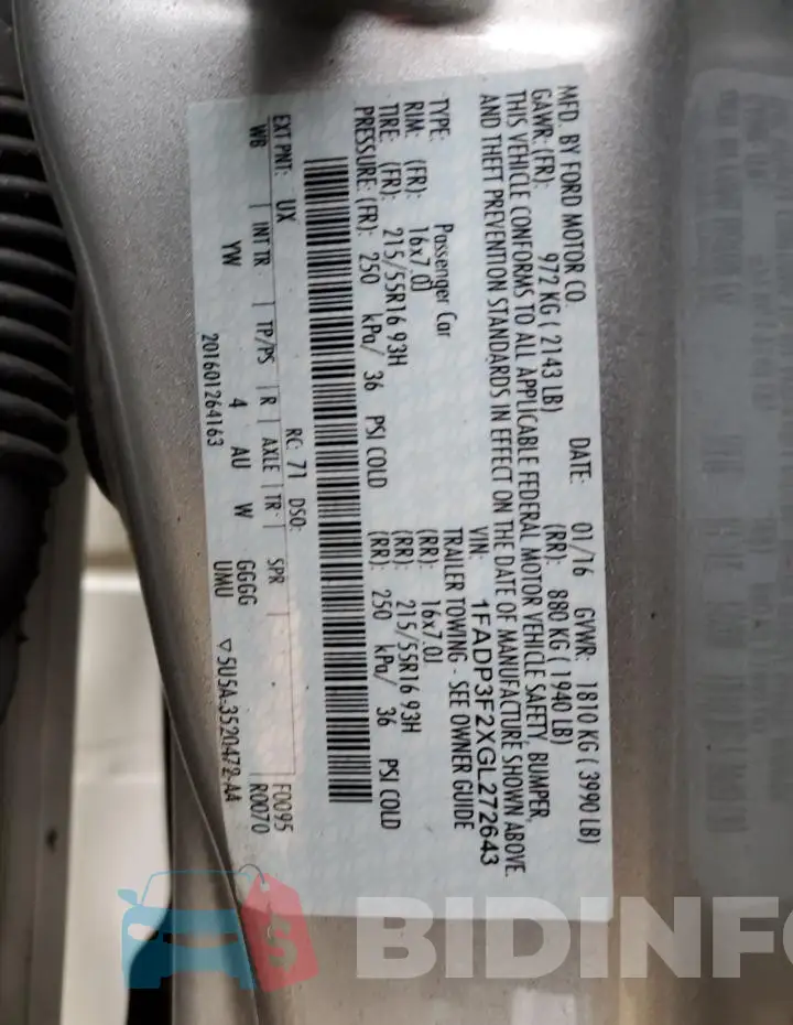 1FADP3F2XGL272643 Photo# 12