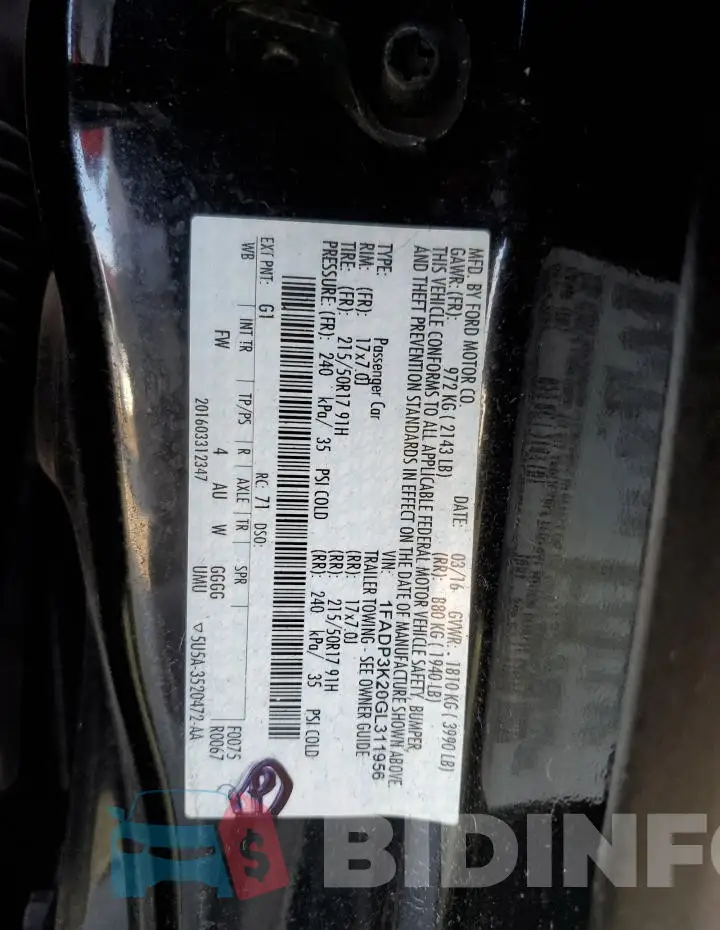 1FADP3K20GL311956 Photo# 12