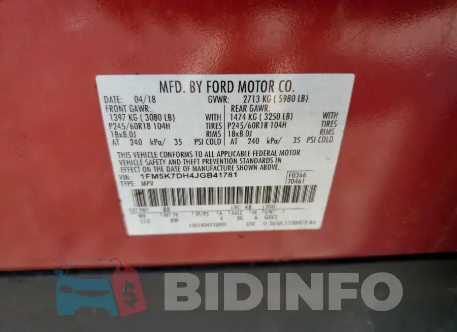 1FM5K7DH4JGB41781 Photo# 13
