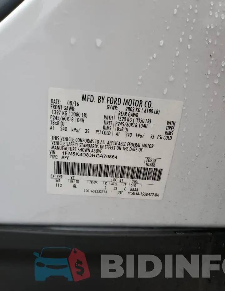 1FM5K8D83HGA70864 Photo# 12