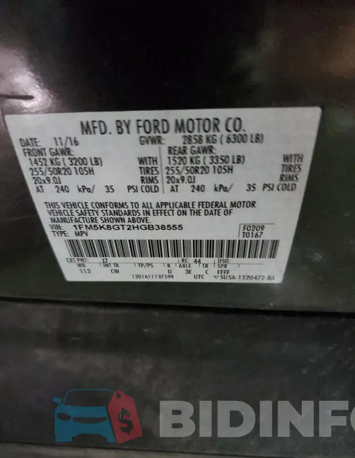 1FM5K8GT2HGB38555 Photo# 12