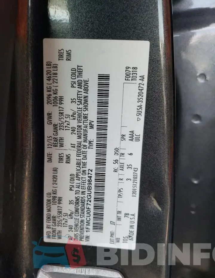 1FMCU0F72GUB98472 Photo# 13