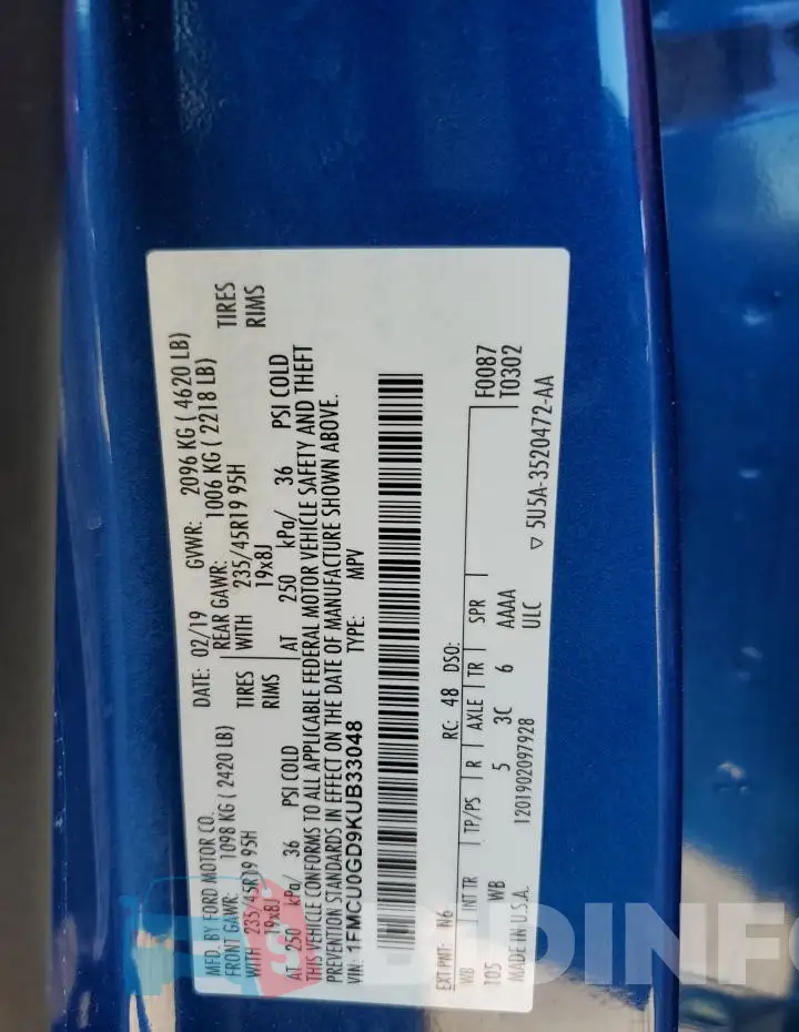 1FMCU0GD9KUB33048 Photo# 13