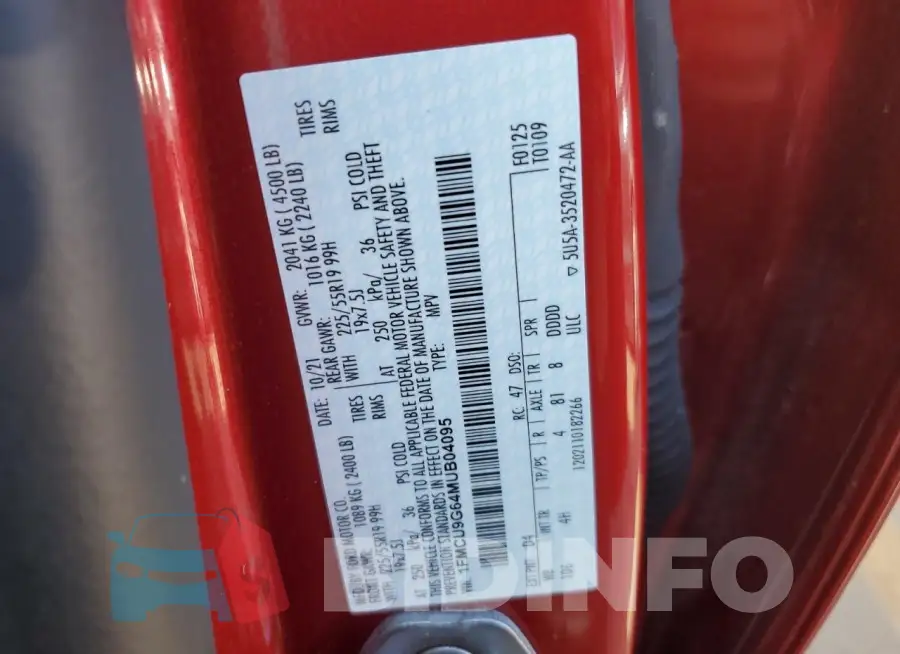 1FMCU9G64MUB04095 Photo# 13
