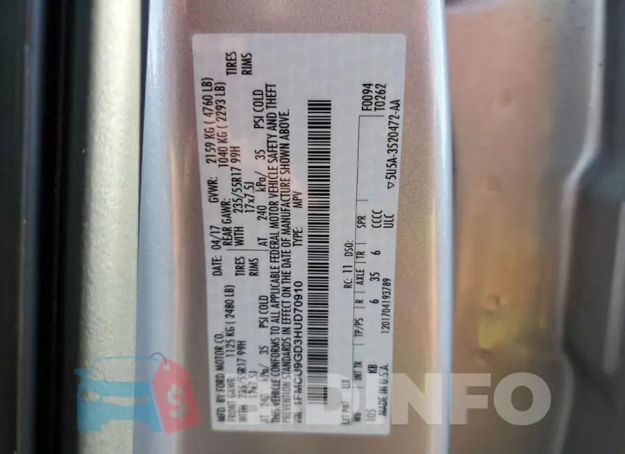 1FMCU9GD3HUD70910 Photo# 12