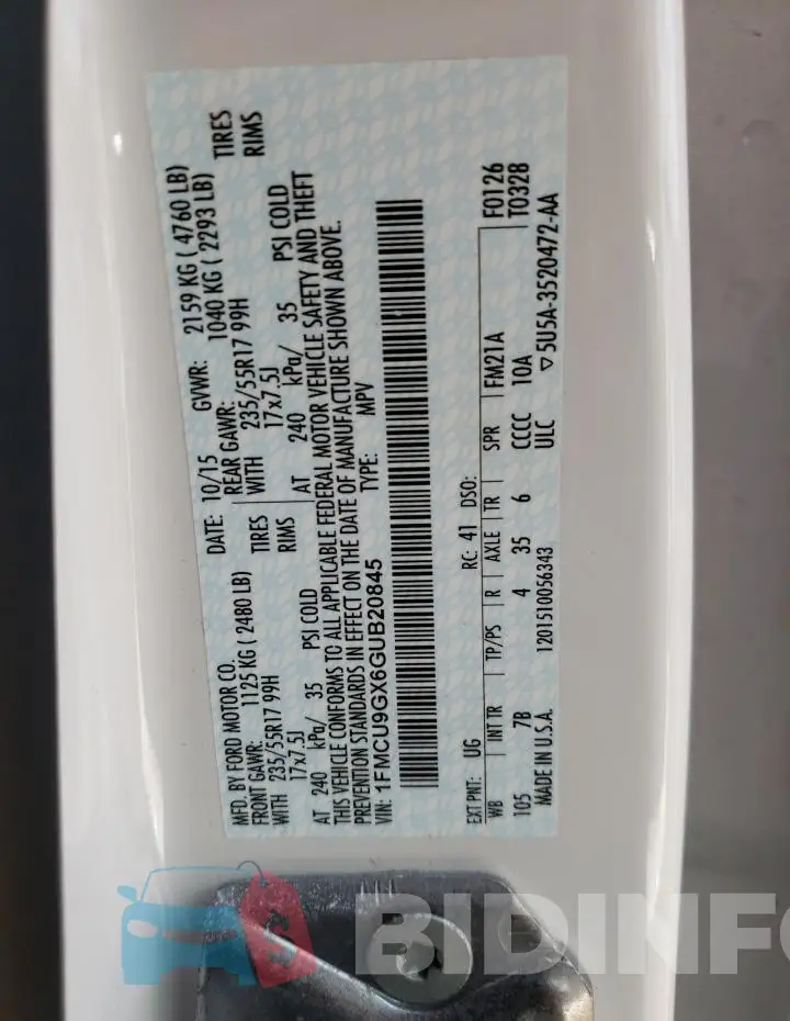 1FMCU9GX6GUB20845 Photo# 13