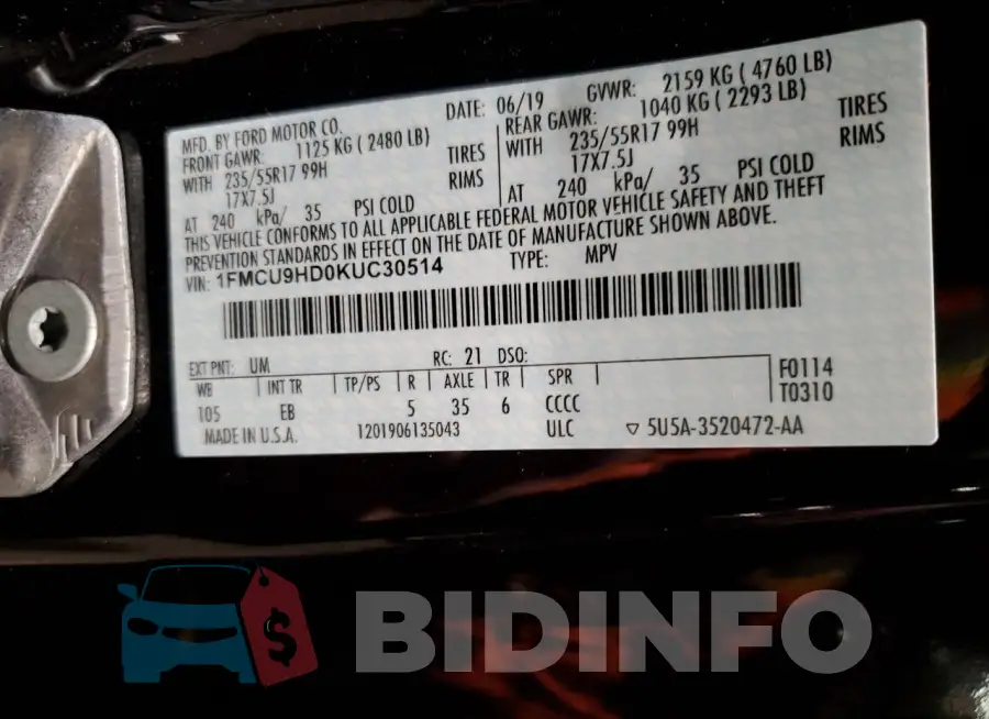 1FMCU9HD0KUC30514 Photo# 12