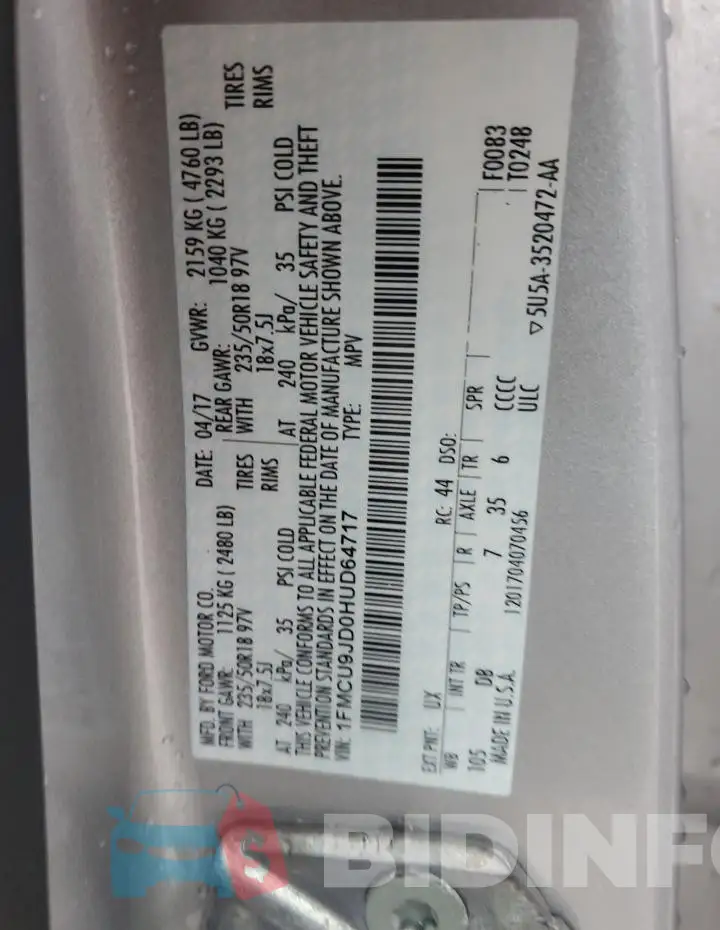 1FMCU9JD0HUD64717 Photo# 12