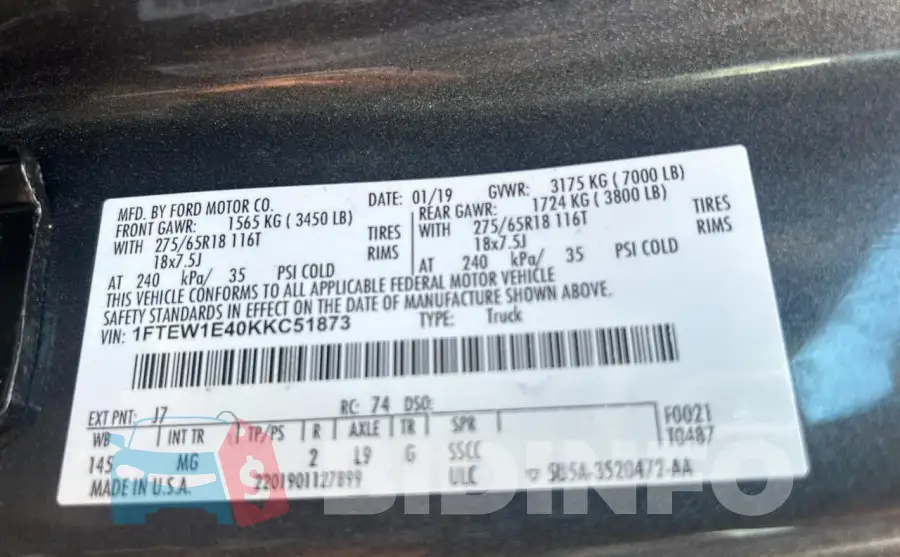1FTEW1E40KKC51873 Photo# 10
