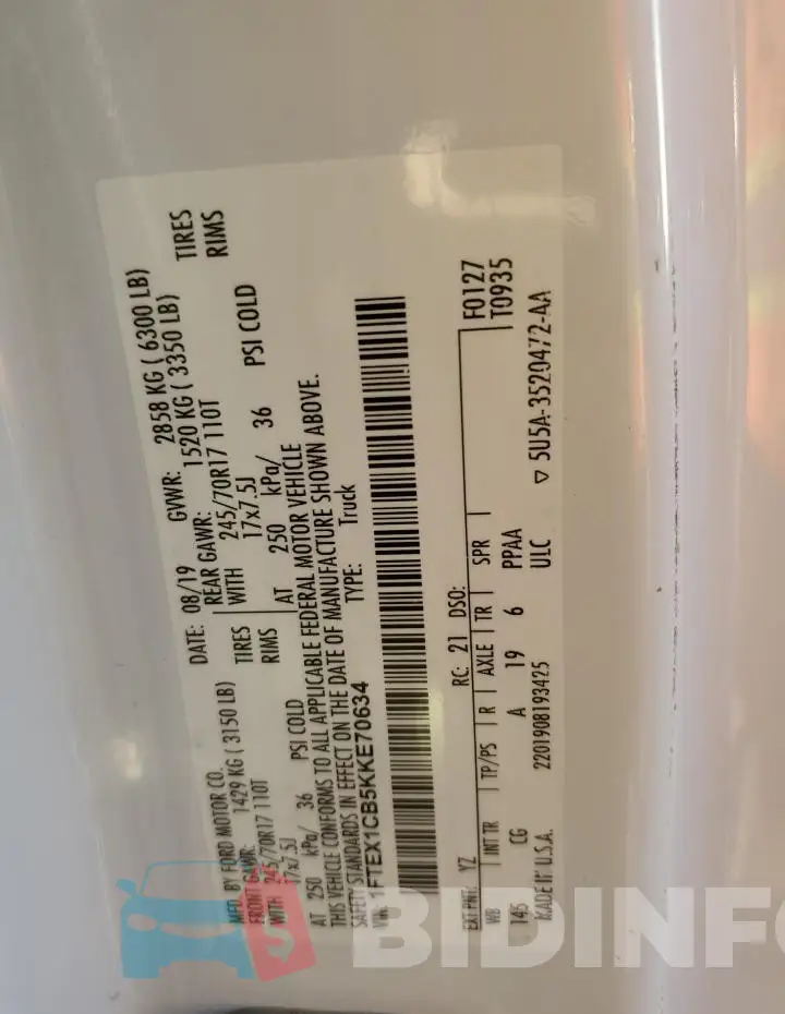 1FTEX1CB5KKE70634 Photo# 12