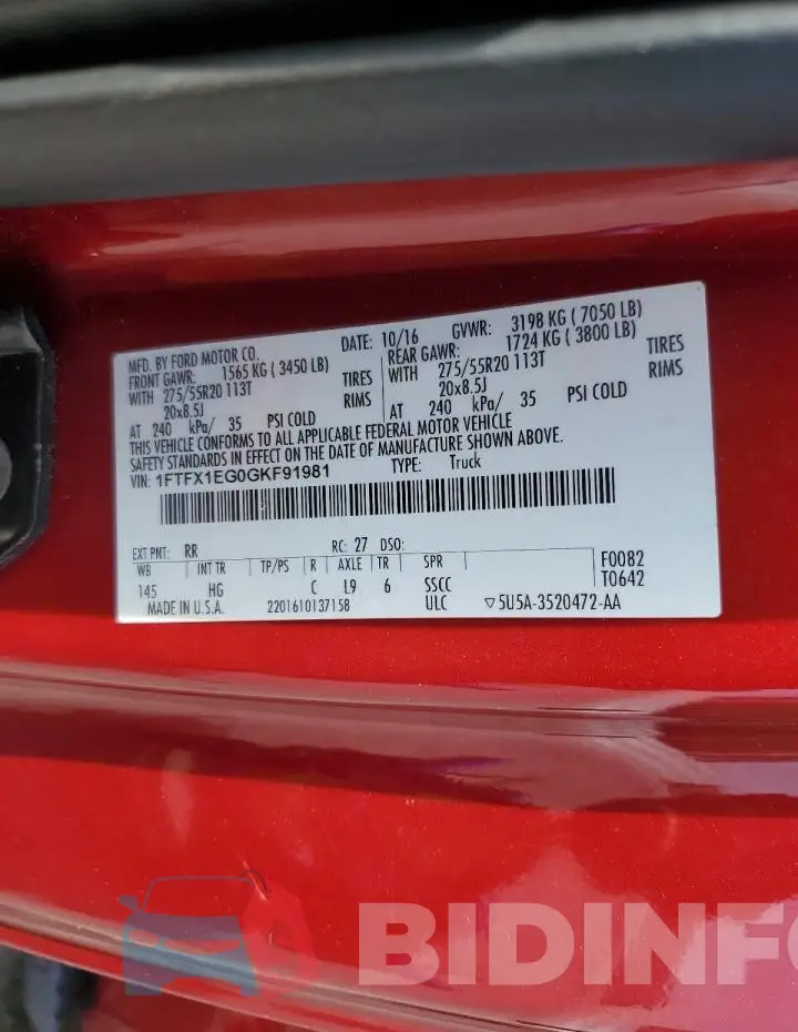 1FTFX1EG0GKF91981 Photo# 12