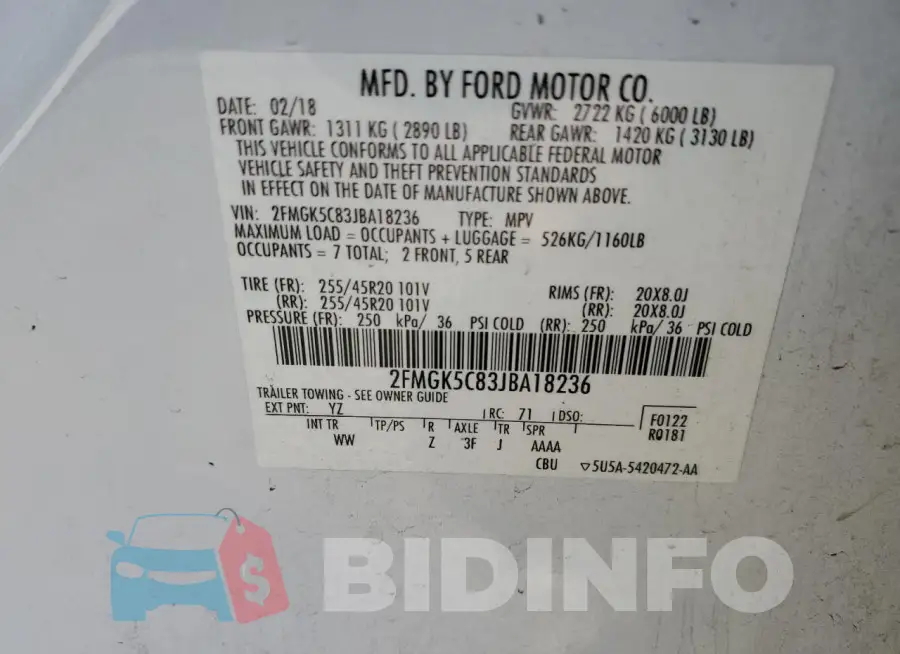 2FMGK5C83JBA18236 Photo# 14