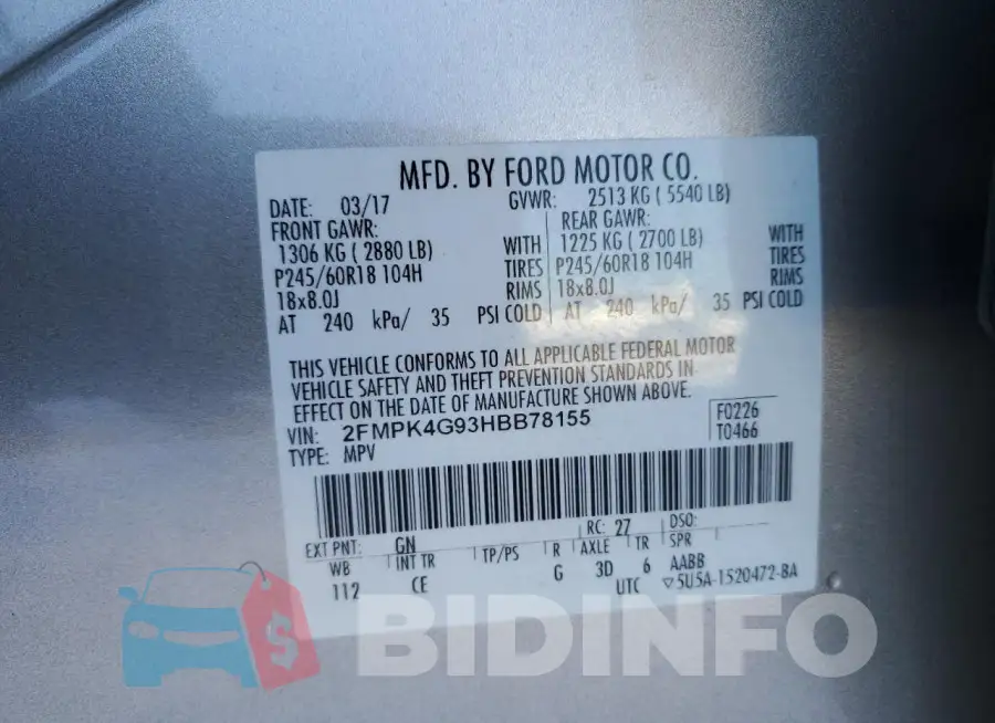 2FMPK4G93HBB78155 Photo# 12